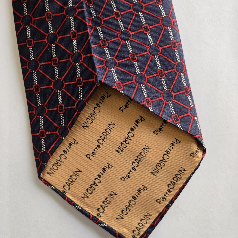 Pierre Cardin Navy Tie with Red Geometric Pattern
